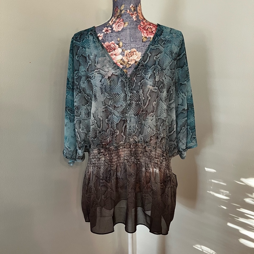 Snake Print Blue Teal Brown Shirt Top